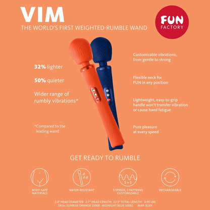 FUN FACTORY - VIM SILICONE RECARREGÁVEL VIBRADOR PESO RUMBLE WAND AZUL MEIA-NOITE