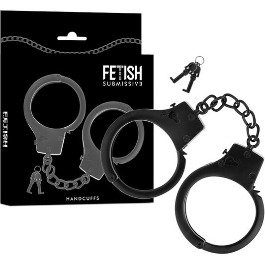FETISH SUBMISSIVE - ALGEMAS DE METAL PARA MÃOS PRETAS COM CHAVE DE CAVEIRA