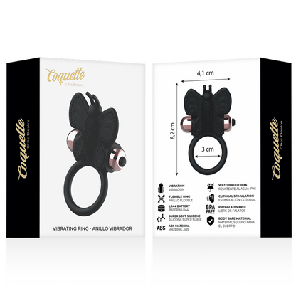 COQUETTE CHIC DESIRE - ANEL PÊNIS BORBOLETA COM VIBRADOR PRETO/DOURADO