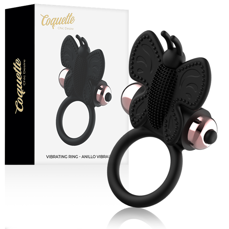 COQUETTE CHIC DESIRE - ANEL PÊNIS BORBOLETA COM VIBRADOR PRETO/DOURADO
