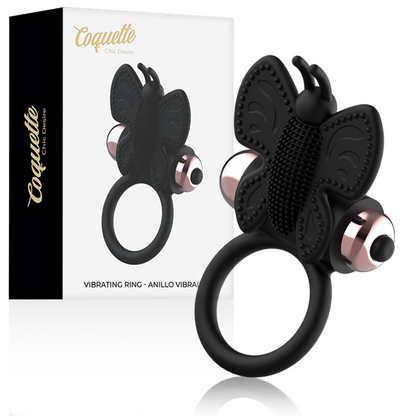COQUETTE CHIC DESIRE - ANEL PÊNIS BORBOLETA COM VIBRADOR PRETO/DOURADO