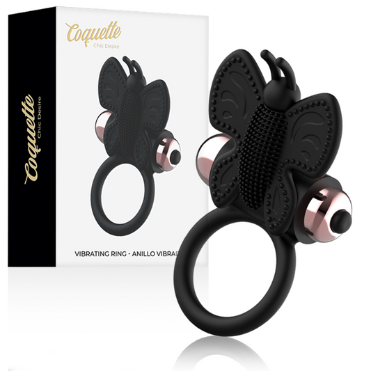 COQUETTE CHIC DESIRE - ANEL PÊNIS BORBOLETA COM VIBRADOR PRETO/DOURADO