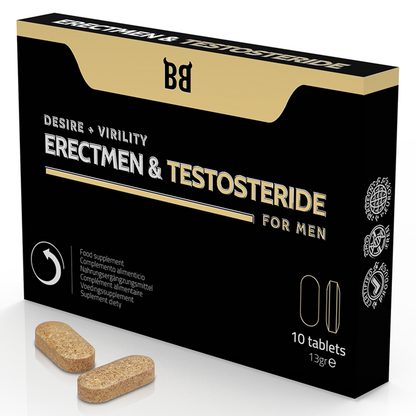 BLACK BULL - ERECTMEN &amp; TESTOSTERIDE POWER E TESTOSTERONA PARA HOMENS 10 CÁPSULAS