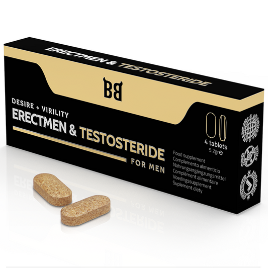 BLACK BULL - ERECTMEN &amp; TESTOSTERIDE POWER E TESTOSTERONA PARA HOMENS 4 CÁPSULAS