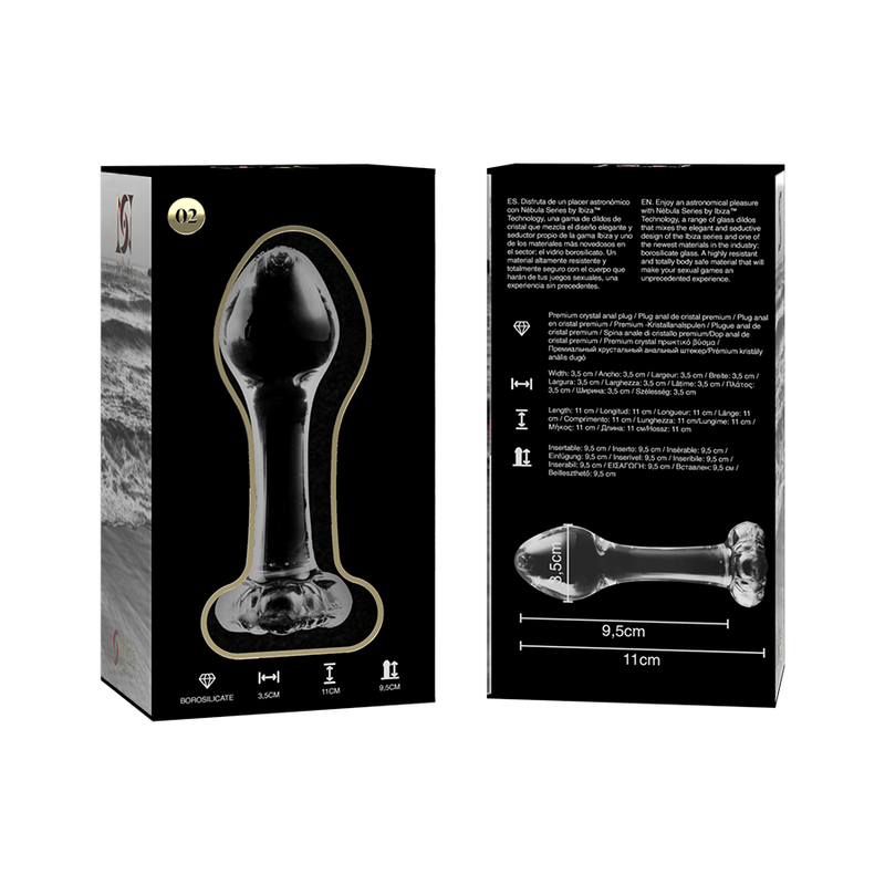 SÉRIE NEBULA DA IBIZA - MODELO 2 PLUG ANAL VIDRO BOROSILICADO TRANSPARENTE 11 CM -O- 3,5 CM