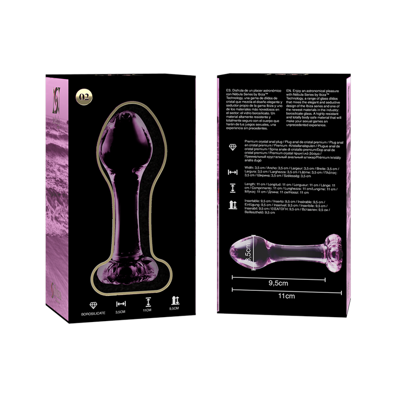 SÉRIE NEBULA DA IBIZA - MODELO 2 PLUG ANAL VIDRO BOROSILICADO TRANSPARENTE 11 CM -O- 3,5 CM