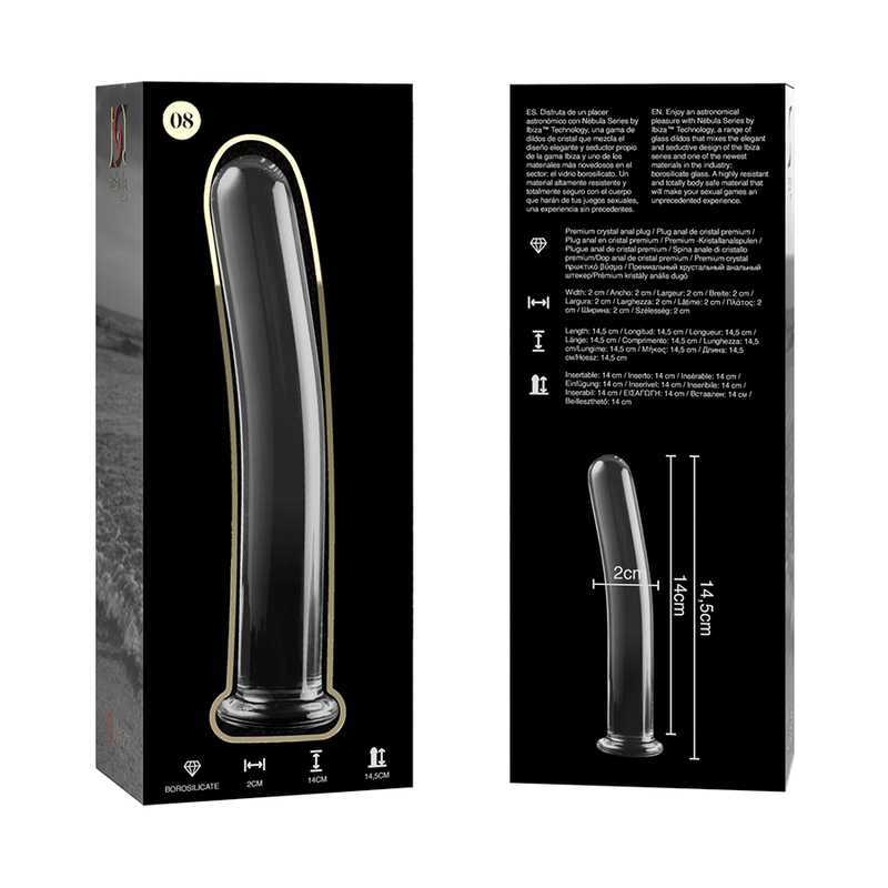SÉRIE NEBULA DA IBIZA - MODELO 8 DILDO VIDRO BOROSILICADO TRANSPARENTE 14,5 CM -O- 2 CM