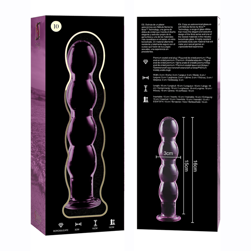 SÉRIE NEBULA DA IBIZA - MODELO 10 DILDO VIDRO BOROSILICADO TRANSPARENTE 16,5 CM -O- 3,5 CM
