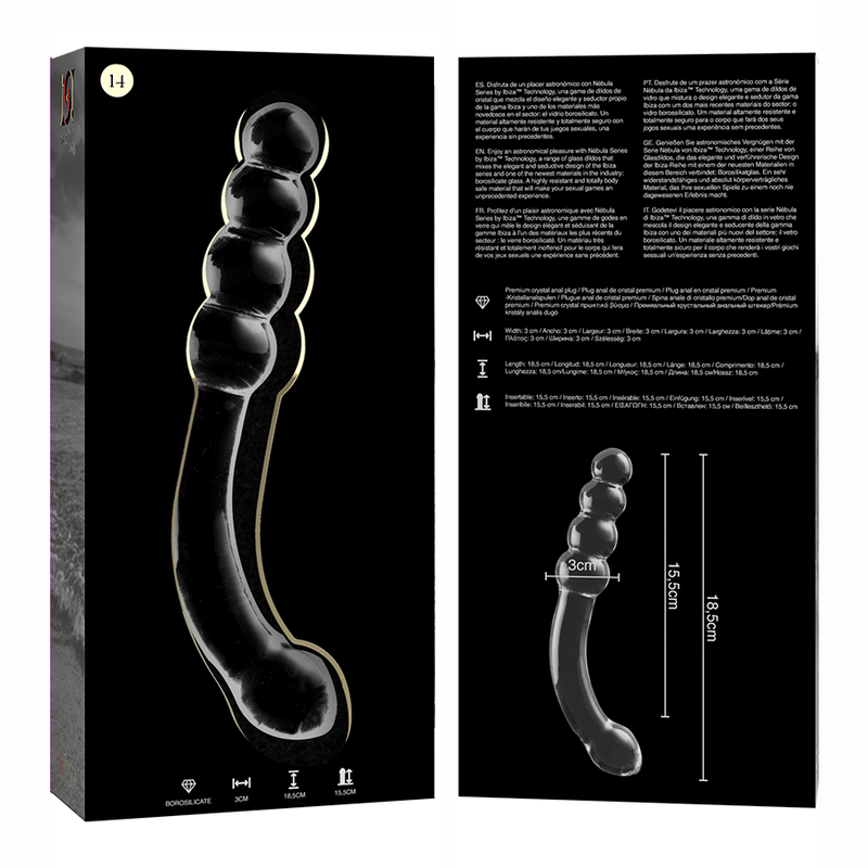 NEBULA SERIE VON IBIZA - MODELL 14 DILDO BOROSILIKATGLAS KLAR 18,5 CM -O- 3 CM