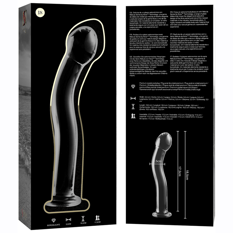 SÉRIE NEBULA DA IBIZA - MODELO 18 DILDO VIDRO BOROSILICADO TRANSPARENTE 18,5 CM -O- 3,5 CM