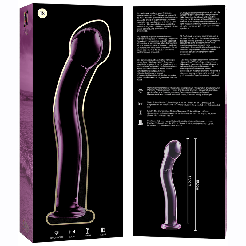SÉRIE NEBULA DA IBIZA - MODELO 18 DILDO VIDRO BOROSILICADO TRANSPARENTE 18,5 CM -O- 3,5 CM
