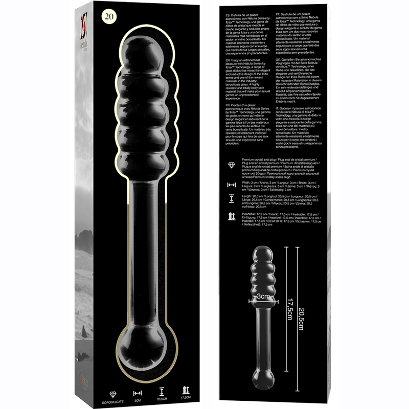SÉRIE NEBULA DA IBIZA - MODELO 20 DILDO VIDRO BOROSILICADO TRANSPARENTE 20,5 CM -O- 3 CM
