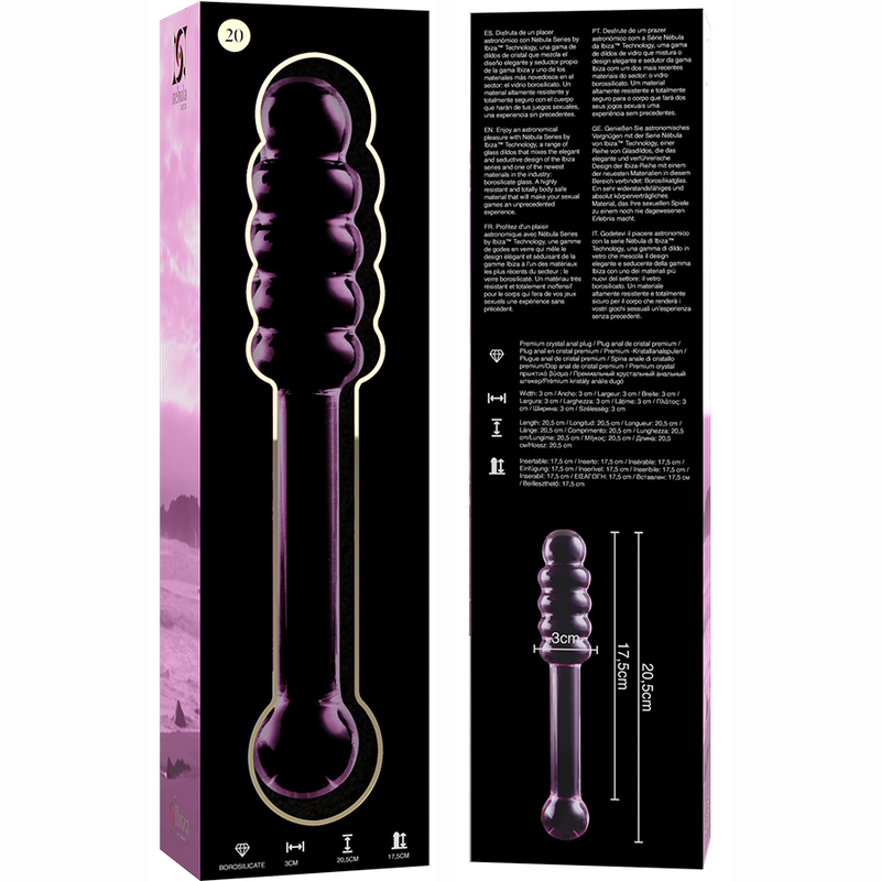 SÉRIE NEBULA DA IBIZA - MODELO 20 DILDO VIDRO BOROSILICADO TRANSPARENTE 20,5 CM -O- 3 CM