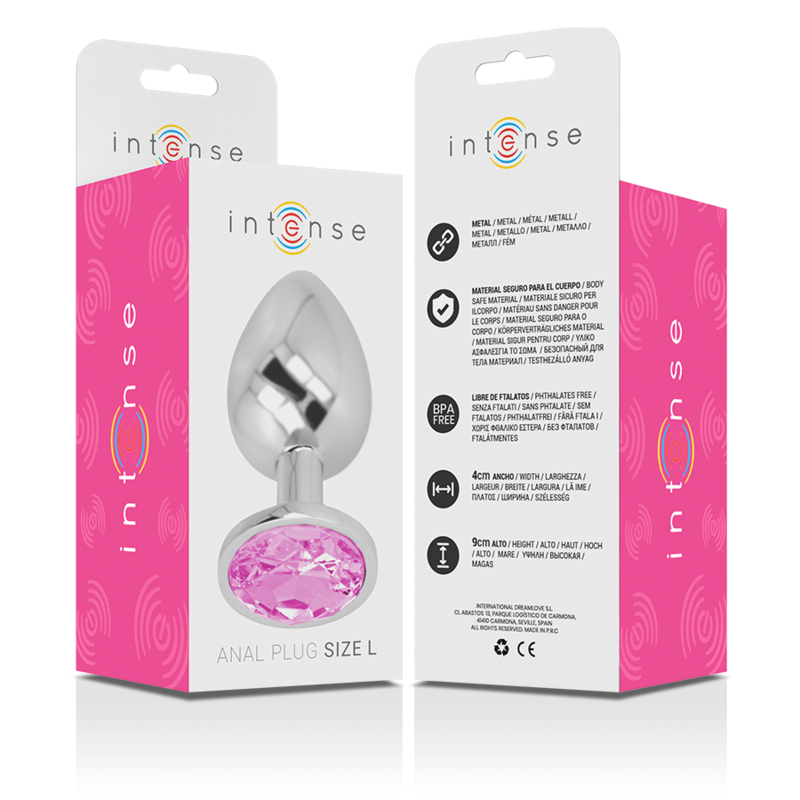 INTENSE - ALUMINIUM-METALL-ANALPLUG MIT ROSA KRISTALL GRÖSSE L