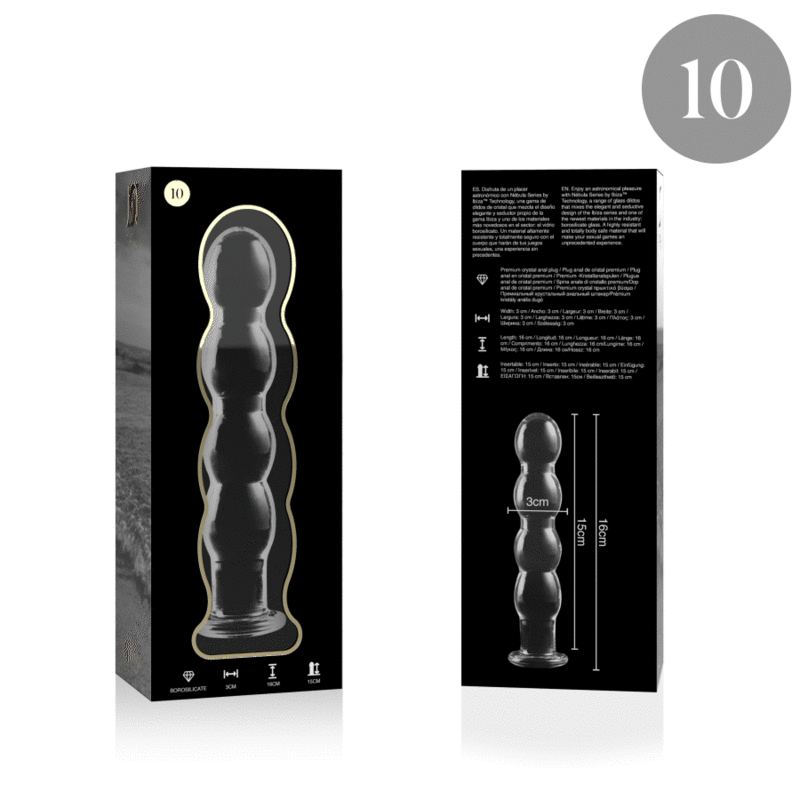 SÉRIE NEBULA DA IBIZA - MODELO 10 DILDO VIDRO BOROSILICADO TRANSPARENTE 16,5 CM -O- 3,5 CM