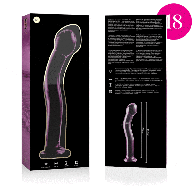 SÉRIE NEBULA DA IBIZA - MODELO 18 DILDO VIDRO BOROSILICADO TRANSPARENTE 18,5 CM -O- 3,5 CM