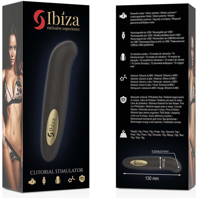 IBIZA - ESTIMULADOR DE CLITÓRIS CARREGADOR USB 10 MODOS DE VIBRAÇÃO DOURADO 13 X 2,9