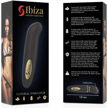 IBIZA - ESTIMULADOR DE CLITÓRIS CARREGADOR USB 10 MODOS DE VIBRAÇÃO DOURADO 13 X 2,9
