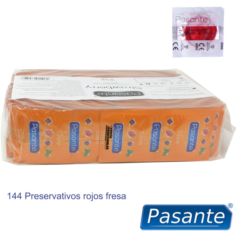 PASANTE - PRESERVATIVOS SABOR MORANGO SACO 144 UNIDADES
