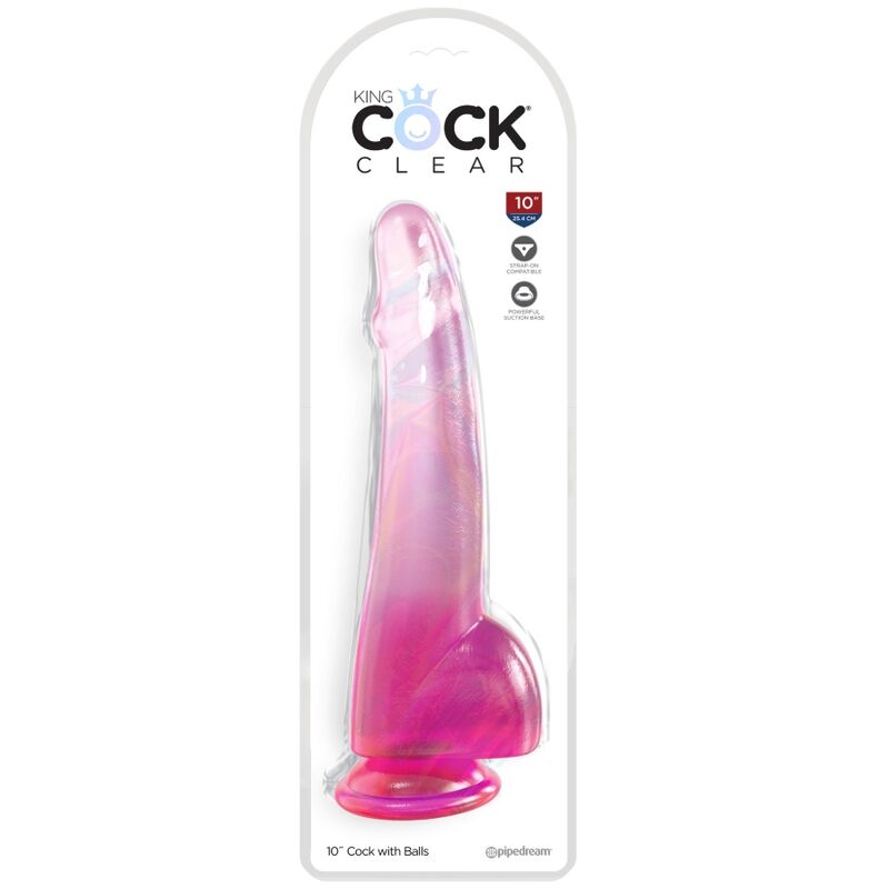 KING COCK - DILDO TRANSPARENTE COM TESTÍCULOS 19 CM ROSA