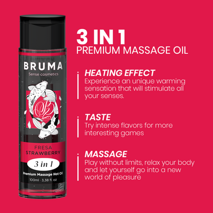 BRUMA - ÓLEO QUENTE DE MASSAGEM PREMIUM MORANGO 3 EM 1 - 100 ML