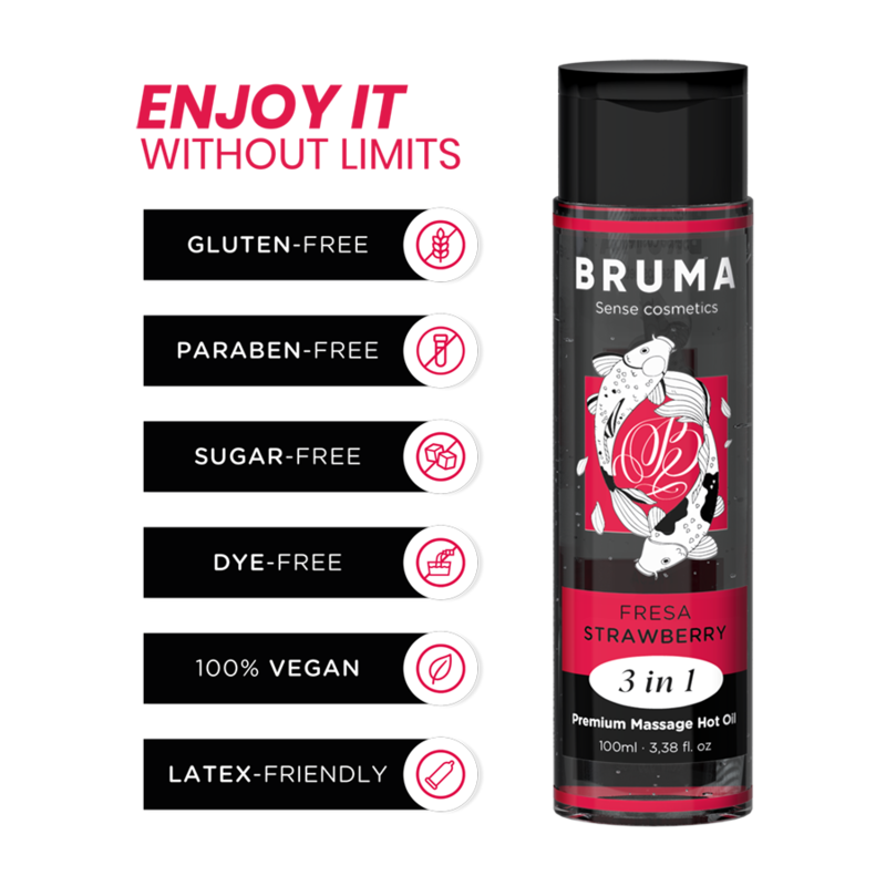 BRUMA - ÓLEO QUENTE DE MASSAGEM PREMIUM MORANGO 3 EM 1 - 100 ML