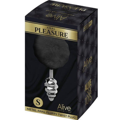 ALIVE - PLUG ANAL DE PRAZER ESPIRAL METAL FLUFFY PRETO TAMANHO S