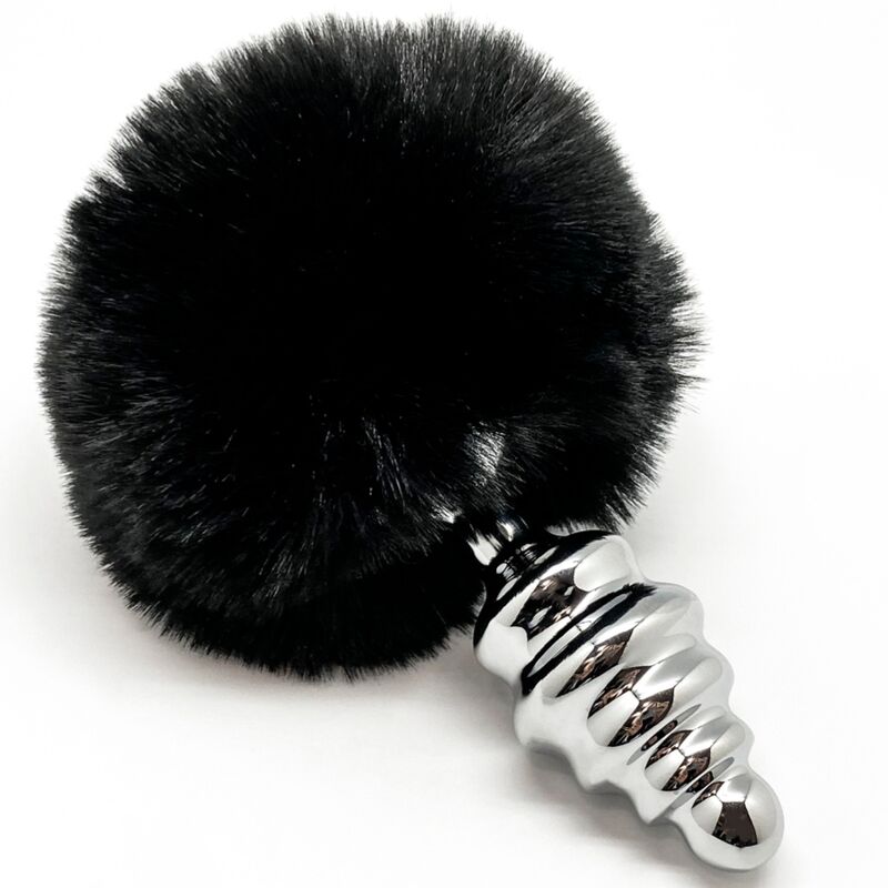 ALIVE - PLUG ANAL DE PRAZER ESPIRAL METAL FLUFFY PRETO TAMANHO S