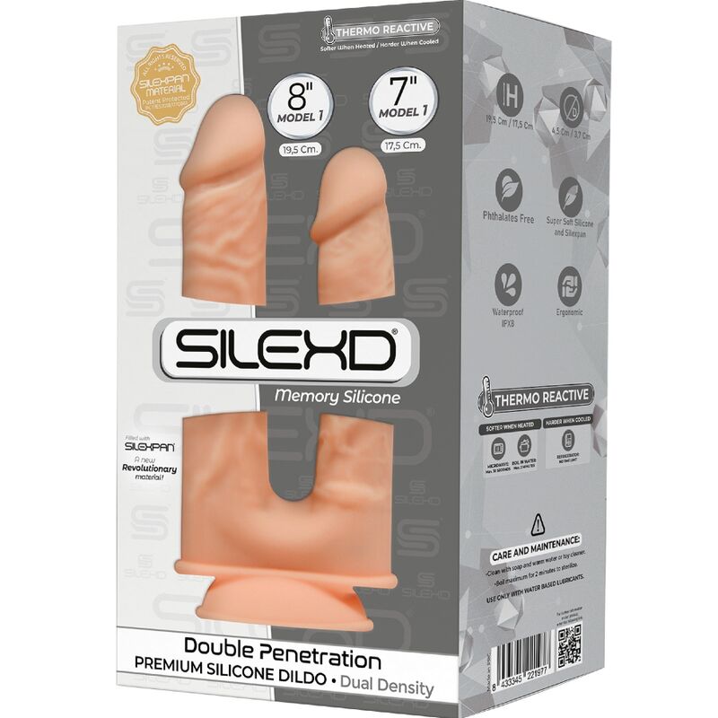 SILEXD - MODELO 1 PÊNIS REALISTA DUPLA PENETRACION PREMIUM SILEXPAN SILICONE 17,5 / 19,5 CM
