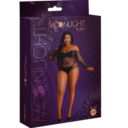 MOONLIGHT - MODELO 9 BODY MANGA COMPRIDA PRETO BRILHANTE TAMANHO PLUS