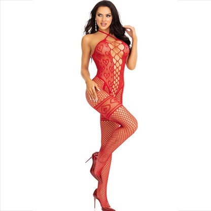 LEG AVENUE - BODYSTOCKING NECK HALTER CORAÇÕES VERMELHOS VERMELHOS