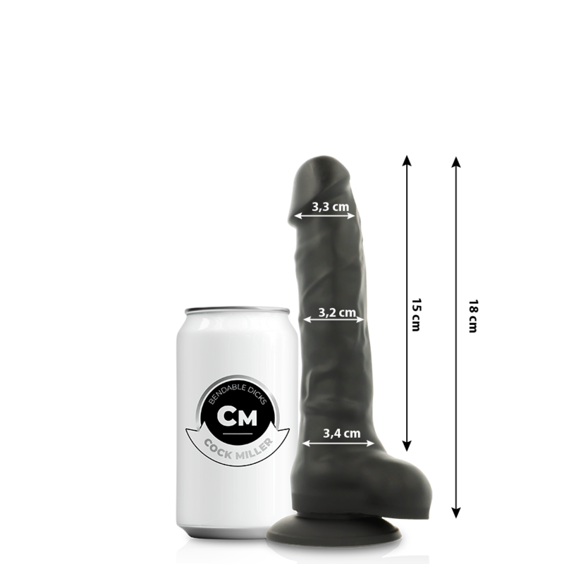 COCK MILLER - SILICONE DENSIDADE COCKSIL ARTICULÁVEL PRETO 18 CM