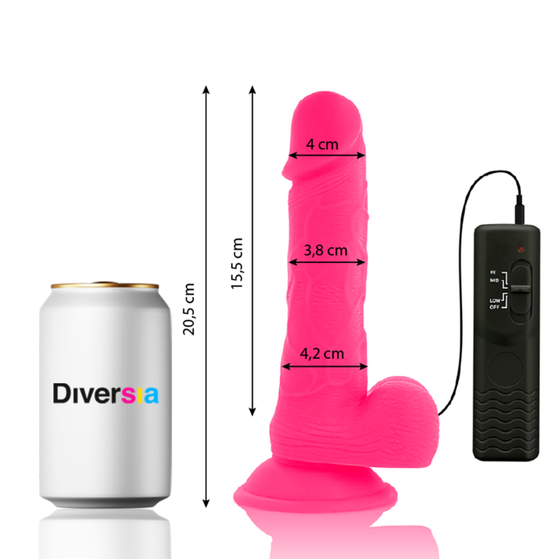 DIVERSIA - DILDO VIBRATÓRIO FLEXÍVEL ROSA 20,5 CM -O- 4,2 CM