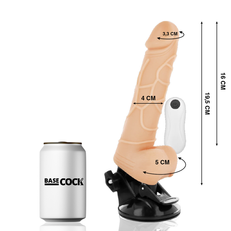 BASECOCK - VIBRADOR REALISTA CONTROLE REMOTO NATURAL COM TESTÍCULOS 19,5 CM -O- 4 CM