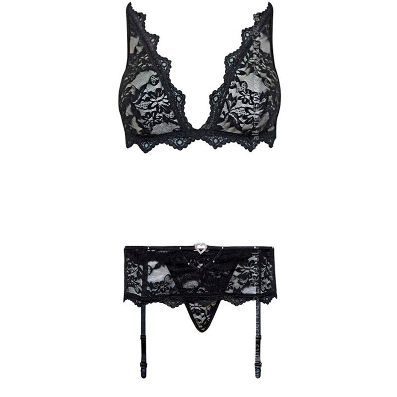 LIVCO CORSETTI FASHION - BELITA LC 90231 SUTIÃ + CALCINHA + CINTO-LIGA PRETO S/M