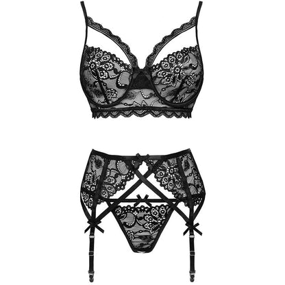 LIVCO CORSETTI FASHION - MORIDAM LC 90552 SUTIÃ + CINTA LIGA + CALCINHA NEGRO