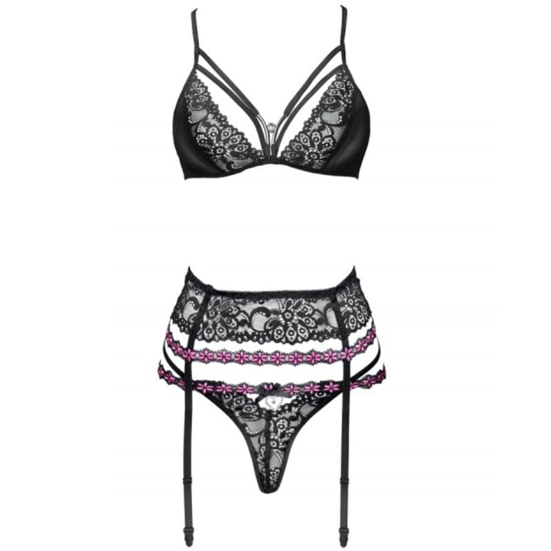 LIVCO CORSETTI FASHION - SNEHANA LC 90443 SUTIÃ + CINTO-LIGA + CALCINHA PRETA