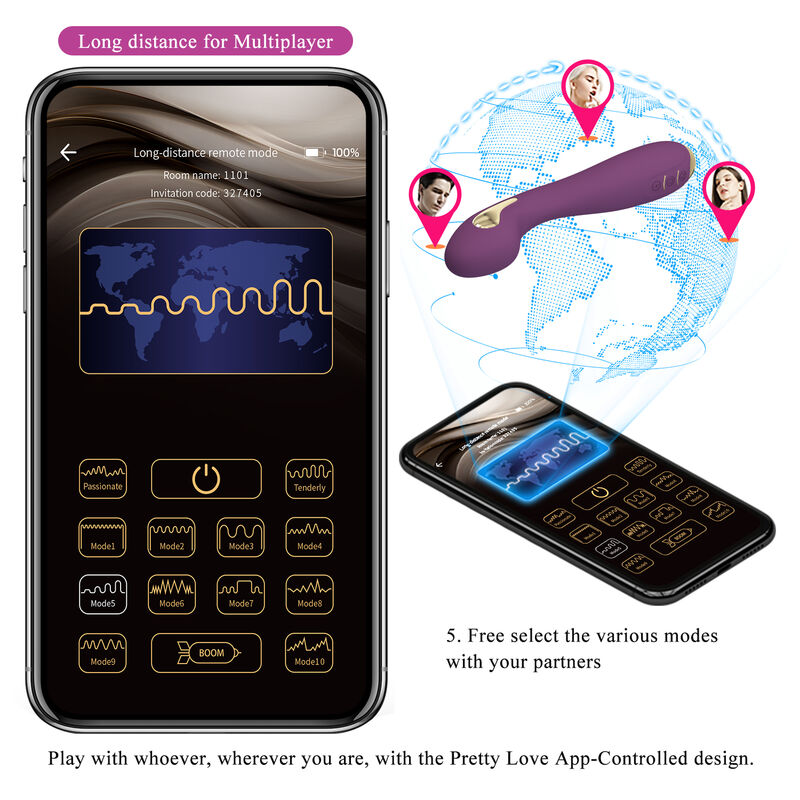 PRETTY LOVE - VIBRADOR HECTOR ELETROCHOQUE POR APP CONTROL ROXO