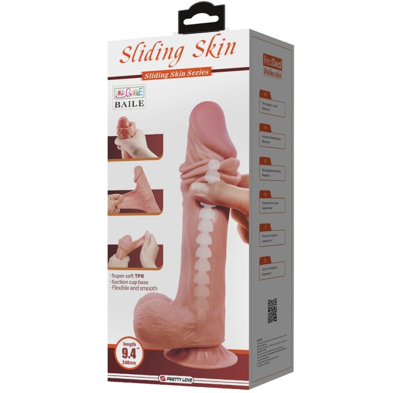 PRETTY LOVE - SÉRIE SLIDING SKIN DILDO REALISTA COM VENTOSA DESLIZANTE SKIN MARROM 24 CM