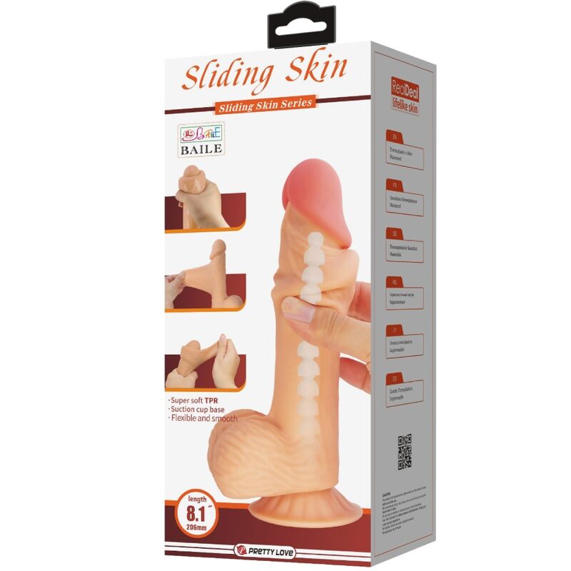 PRETTY LOVE - SÉRIE SLIDING SKIN DILDO REALISTA COM VENTOSA SLIDING SKIN 20,6 CM