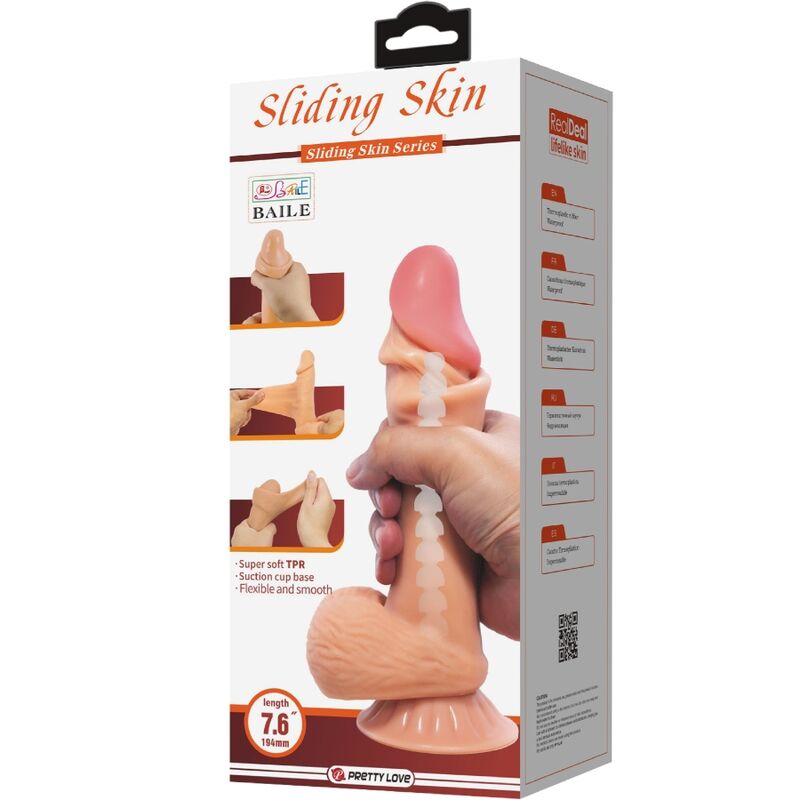 PRETTY LOVE - SÉRIE SLIDING SKIN DILDO REALISTA COM VENTOSA DESLIZANTE 19,4 CM