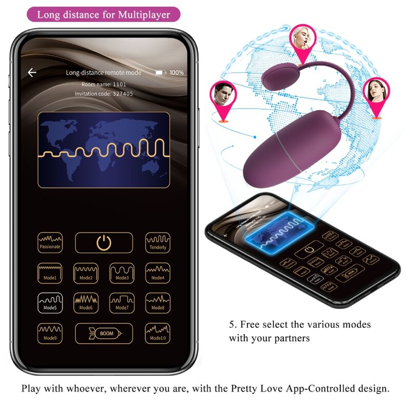 PRETTY LOVE - OVO VIBRANTE DE NINFA CONTROLADO POR APLICATIVO LILA