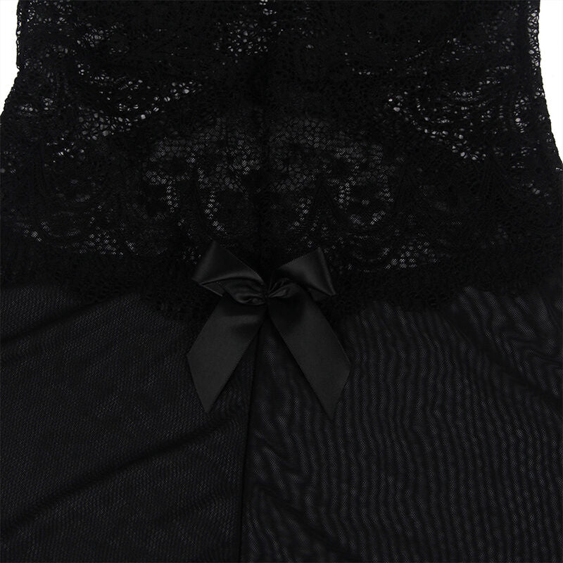 SUBBLIME - BABYDOLL TECIDO DE TULE COM RENDA E DETALHE DE FLOR PRETO S/M