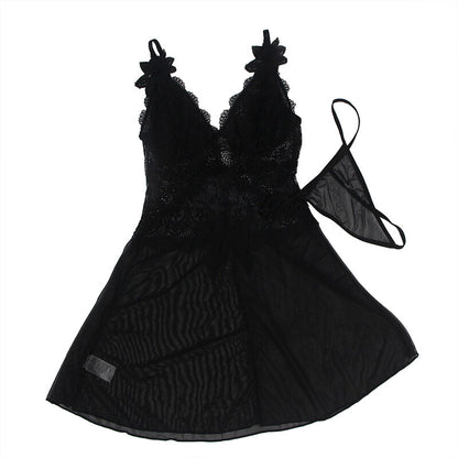 SUBBLIME - BABYDOLL TECIDO DE TULE COM RENDA E DETALHE DE FLOR PRETO S/M