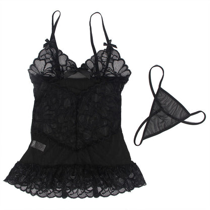 SUBBLIME - BABYDOLL COM ALÇAS AJUSTÁVEIS E RENDA TRANSPARENTE ESTAMPA FLORAL PRETO S/M