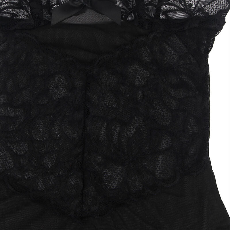 SUBBLIME - BABYDOLL COM ALÇAS AJUSTÁVEIS E RENDA TRANSPARENTE ESTAMPA FLORAL PRETO S/M