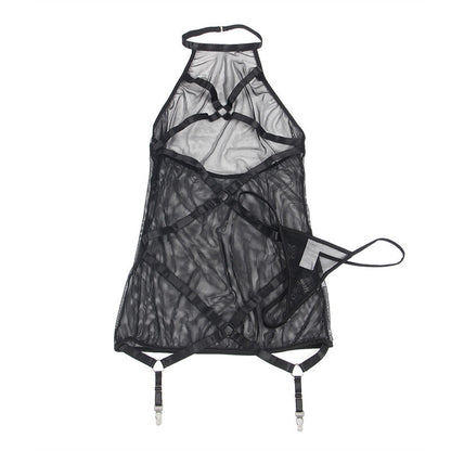 SUBLLIME - VESTIDO TRANSPARENTE COM DECOTE HALTER PRETO S/M