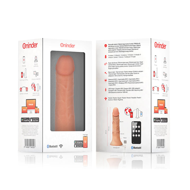 ONINDER - DILDO VIBRADOR BOGOTÁ MÉDIO 9 VELOCIDADES NATURAL 20 CM -O- 4,2 CM - APLICATIVO GRÁTIS