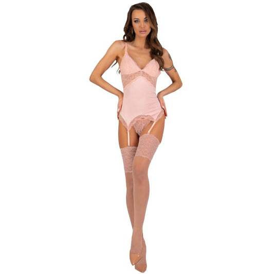 LIVCO CORSETTI FASHION - PERSINNE PEACH SET CORSET + CALCINHA + MEIAS