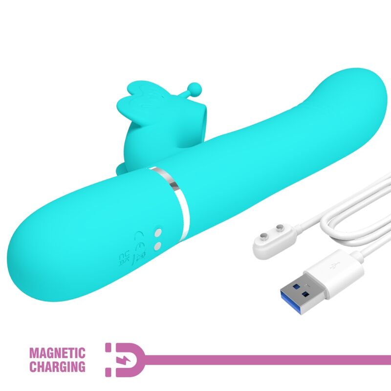 PRETTY LOVE - VIBRADOR COELHO MULTIFUNCIONAL 4 EM 1 BORBOLETA VERDE ÁGUA